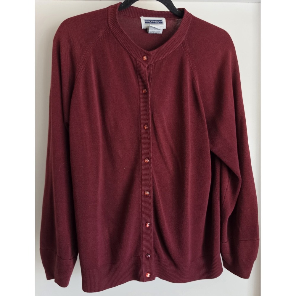 VTG Prophecy by Sag Harbor Cardigan Large Maroon Long Sleeve Women Classic